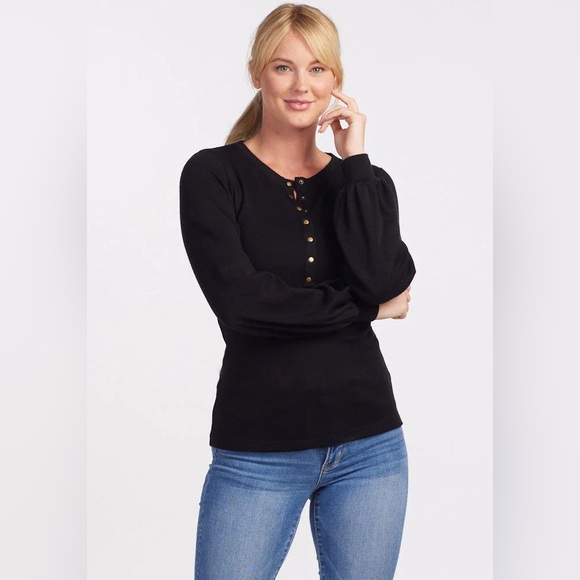 Woolx | Charlotte Puff Sleeve Top | Black | 100% Merino Wool | Women’s Medium - Picture 3 of 9